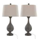29" Farmhouse Table Lamp in Acid Griffin Wood Polyresin, Antique Soft Brass and Natural Linen Shade - Set of 2