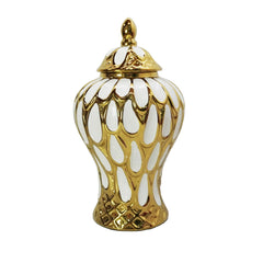 12.50"H Alluring White and Gold Ginger Jar with Removable Lid