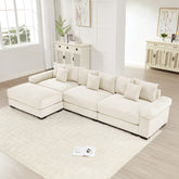 130' Oversized Cloud Modular L-Shape Sectional Couch, Soft Corduroy Fabric,With An Ottoman,Deep Seat Wide Armrest Ergonomic Design 9 Pillows Easy Assembly,For Living Rooms bedroom,Cream