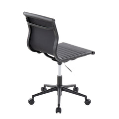 Industrial Armless Adjustable Task Chair with Swivel in Black Frame and Black Faux Leather