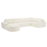 Beige Oversized Modular Cloud Sectional Sofa Set with Deep Seat Upholstered in Chenille Fabric