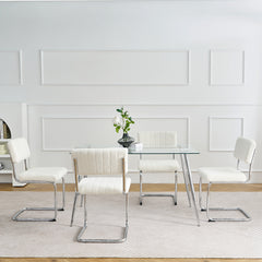 Luxury Dining Chairs with Silver Metal Legs (Set of 4) - White