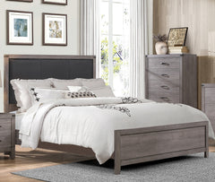 Queen Bed Black Faux Leather Upholstered Headboard - Brownish Grey Finish