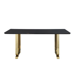 Contemporary Dining Table with Lauren Gold Black Top - Black+Polished Gold
