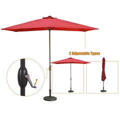 Rectangular Patio Umbrella 6.5 ft. x 10 ft. with Tilt, Crank and 6 Sturdy Ribs for Deck, Lawn, Pool Red