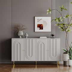 Modern Gray Lacquered 4 Door Wooden Cabinet Sideboard Buffet Server
