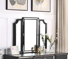 Luxurious Majestic Classic Black Color Vanity Set w Stool 3- Storage Drawers 1pc Bedroom Furniture Set Tri-Fold Mirror