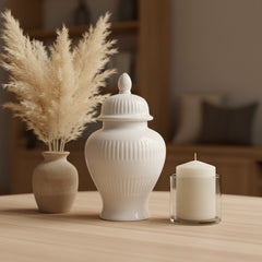 Ceramic White Jar With Lid 14" (10"without lid)