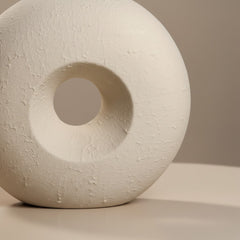 Modern Textured Donut Vase 10 inch tall - Beige