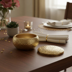 Gold Round Decorative Box with Lid, Textured Finish, Elegant Storage Container