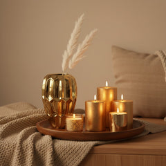 Elegant Gold Ceramic Decorative Vase, Modern Geometric Pattern, 10 Inch Tall, Metallic Finish