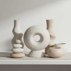 Minimalist Sculptural Stone Donut 13" - White