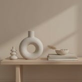 Minimalist Donut Ceramic Vase Sand Color 9.5"