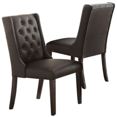 Set of 2 Chairs Modern Faux Leather Espresso Tufted Birch veneer MDF Kitchen Dining Room