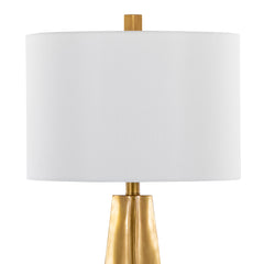 29" Contemporary Table Lamp in Gold Polyresin and White Linen
