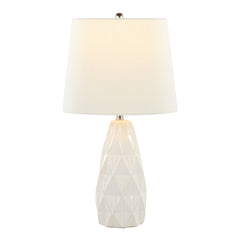 20" Contemporary Ceramic Accent Lamp in Off White Ceramic, Polished Nickel and Off-White Linen Shade - Set of 2