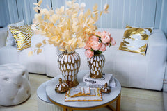 12.50"H Alluring White and Gold Ginger Jar with Removable Lid