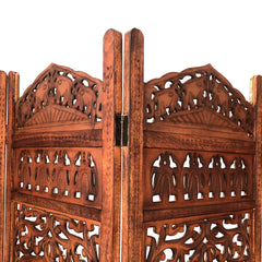 Handcrafted 4 Panel Carved Wood Room Divider Screen 80 Inch - Brown