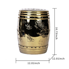 Gold End Table with Etched Asian Design
