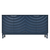 Elegant Sideboard with Sophisticated Wavy Pattern Doors and Arched Groove Design, Adjustable Four-Door Layout, Navy Blue MDF and Solid Wood, 59.84 x 15.91 x 30.51 inches