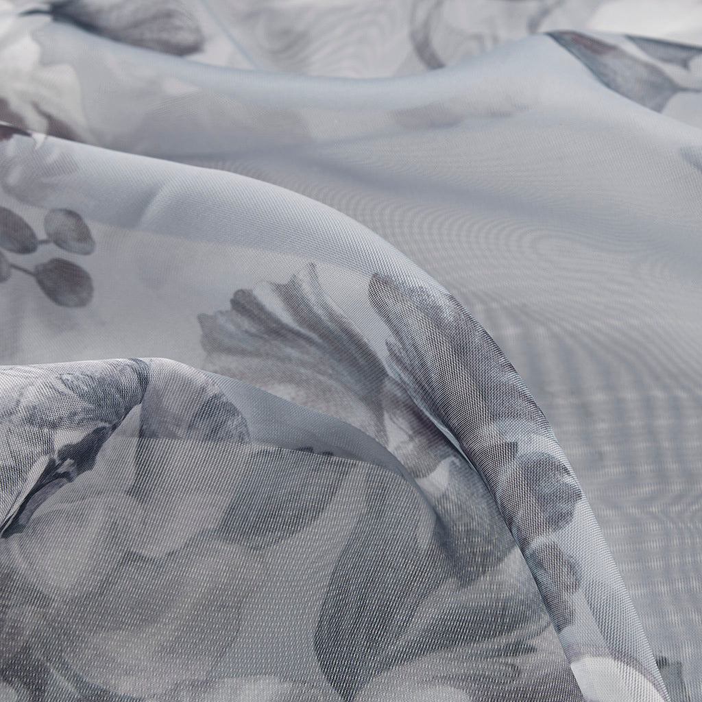 Printed Floral Twist Tab Top Voile Sheer Curtain - Grey