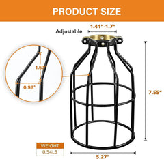 Simple Deluxe 4-Pack Adjustable Industrial Clamp on Metal Bulb Guard Cage for Pendant, Farmhouse Light Fixture, Vintage Lamp Shades and Hanging Lamp - Black