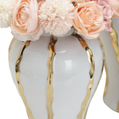 15"H Elegant White Ceramic Ginger Jar with Gold Accents
