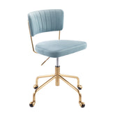 Tania Contemporary Task Chair in Gold Metal and Light Blue Velvet by LumiSource