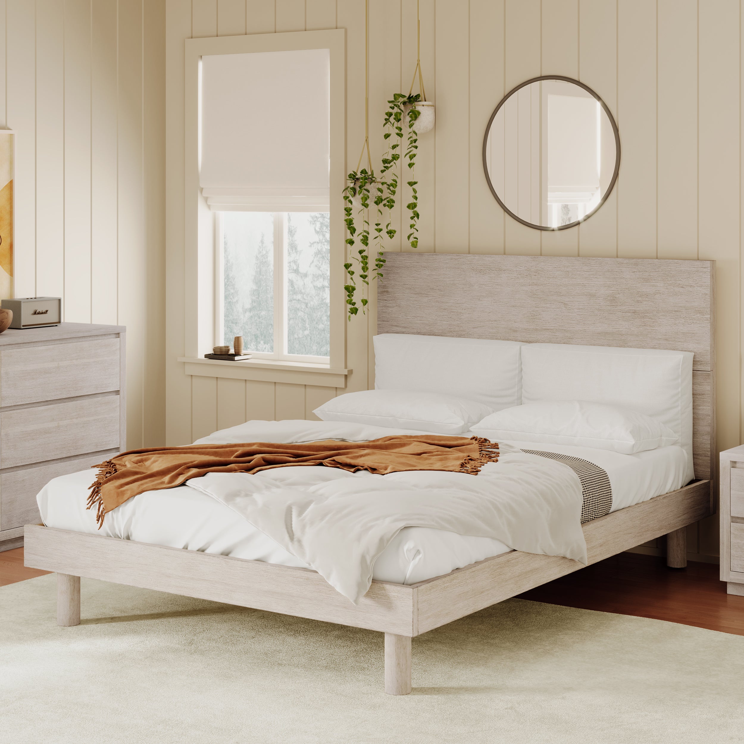 Full Bed Size Modern Concise Style Solid Wood Grain Platform Bed Frame - Stone Grey