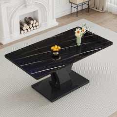 Modern Dining Table, Black Desktop and Black MDF Leg
