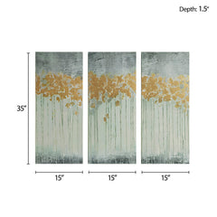 Evening Forest Gold Foil Abstract 3-piece Canvas Wall Art Set