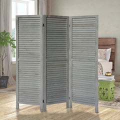 Paulownia Wood Panel Divider Screen, Shutter Design, 3 Panels - Distressed Gray