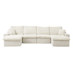 Modern Modular 142' Cloud Sectional Couch with Comfy Chaise in Beige Corduroy