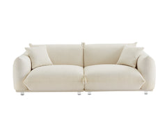 Oversized Loveseat Sofa for Living Room, Sherpa Sofa with Metal Legs, 3 Seater Sofa, Solid Wood Frame Couch with 2 Pillows - White