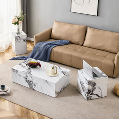 Modern Coffee Table with Marble Pattern - White