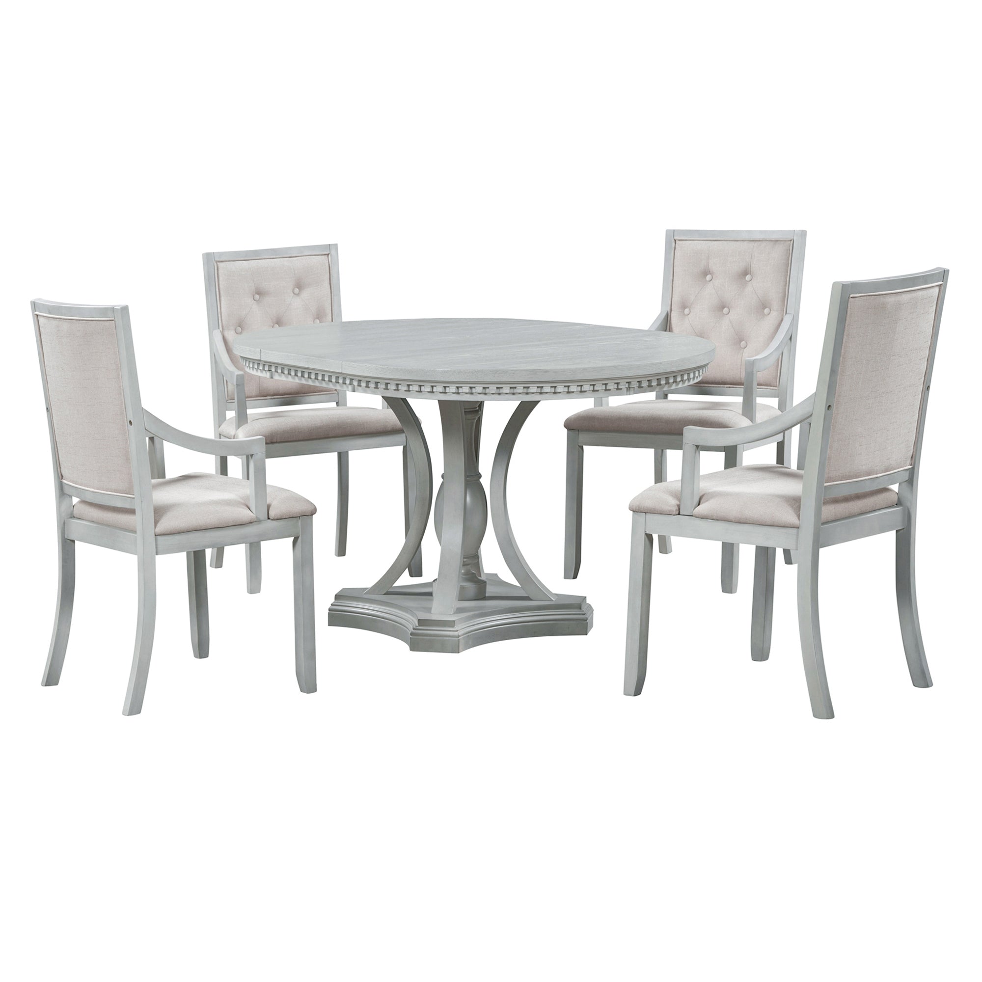 Retro 5-piece Dining Set Extendable Round Table and 4 Chairs - Antique Grey Oak