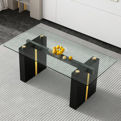 Modern Rectangular Glass Dining Table for 6-8 people - Black Legs