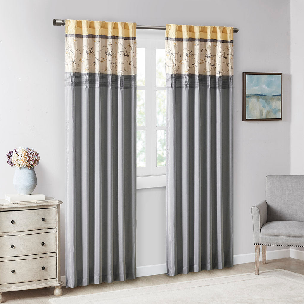 Embroidered Curtain Panel - Yellow/Grey
