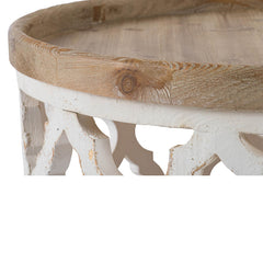 French Country Rustic Round Wooden Coffee Table - White