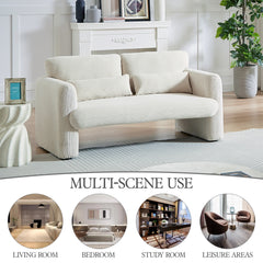 60" Corduroy Fabric Loveseat Sofa with 60"Loveseat Sofa, with Support Pillow - Beige