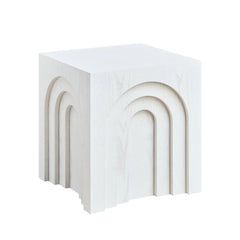 Modern Arch Design Side Table, 15.74 inch Square, White Wood Accent Table for Living Room and Bedroom