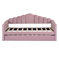 Twin size Upholstered Daybed with Trundle ,Velvet Sofabed with USB Charging Ports, No Box-spring Needed - Pink