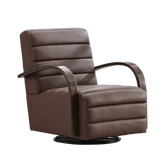 Modern Upholstered 360° Swivel Accent Chair with Solid Wood Armrests, Comfy Channel Tufted Lounge, Brown