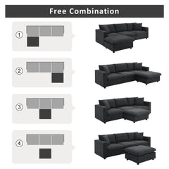 100.4x64.6" Modern Sectional Sofa, L-Shaped Couch Set With 2 Free Pillows, 4-Seat Polyester Fabric Couch Set With Convertible Ottoman - Black