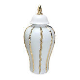 15"H Elegant White Ceramic Ginger Jar with Gold Accents