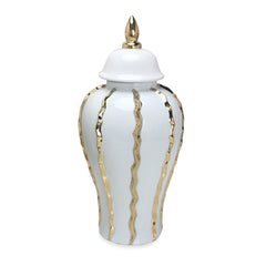 15"H Elegant White Ceramic Ginger Jar with Gold Accents
