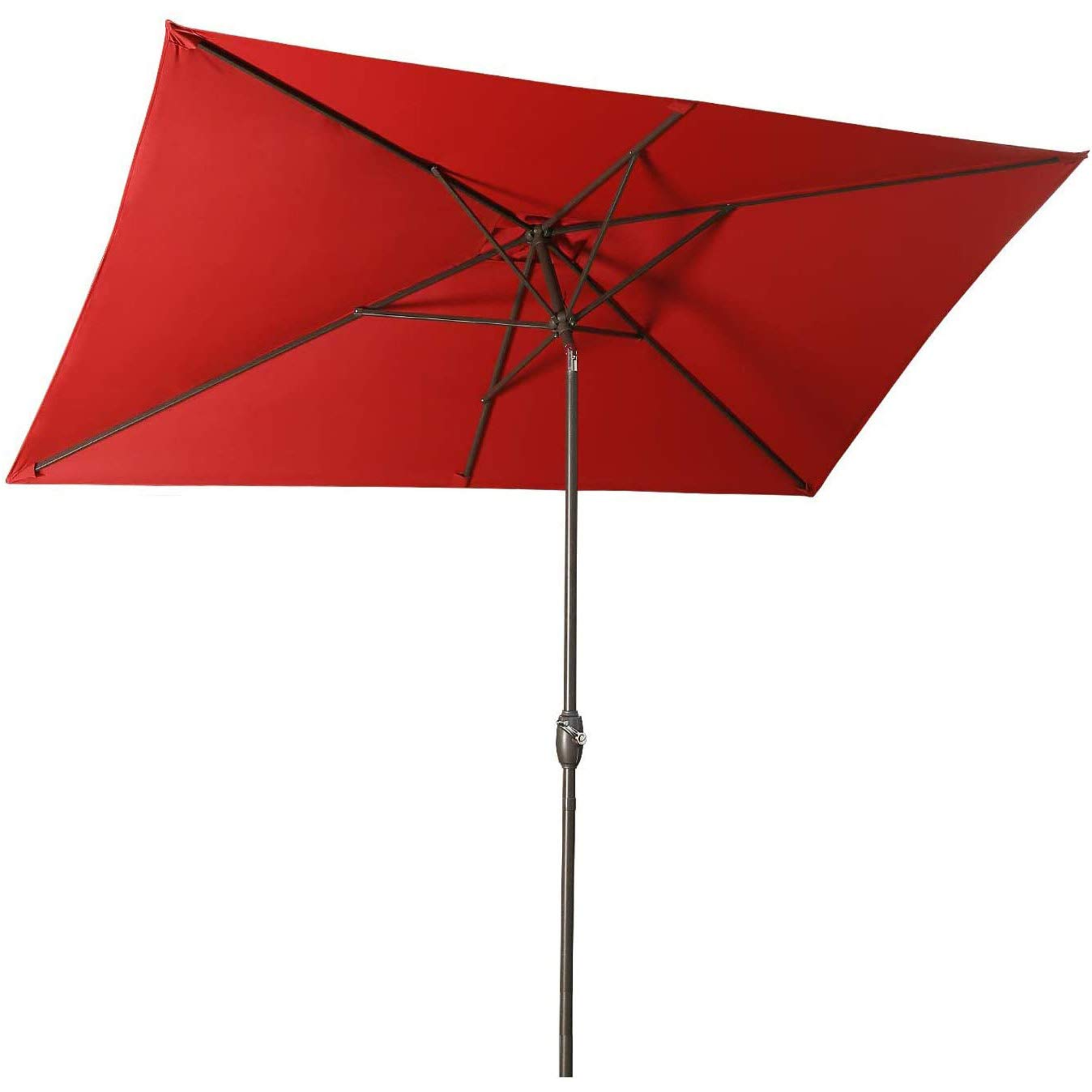 Rectangular Patio Umbrella 6.5 ft. x 10 ft. with Tilt, Crank and 6 Sturdy Ribs for Deck, Lawn, Pool Red