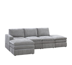 Contemporary 5pc Set Modular Sectional Set 1x One Arm Chair / Wedge 2x Armless Chair 2x Ottoman - Grey Granite Color