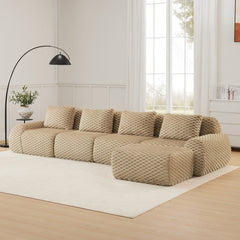 146' Modern L-Shaped Modular Sectional Sofa for Living Room,Flannelette Fabric,Oversized 4-Seater Couch,boneless sofa ,Movable Ottoman,Buckle connection,Anti-slip Design,No Assembly,Light Camel