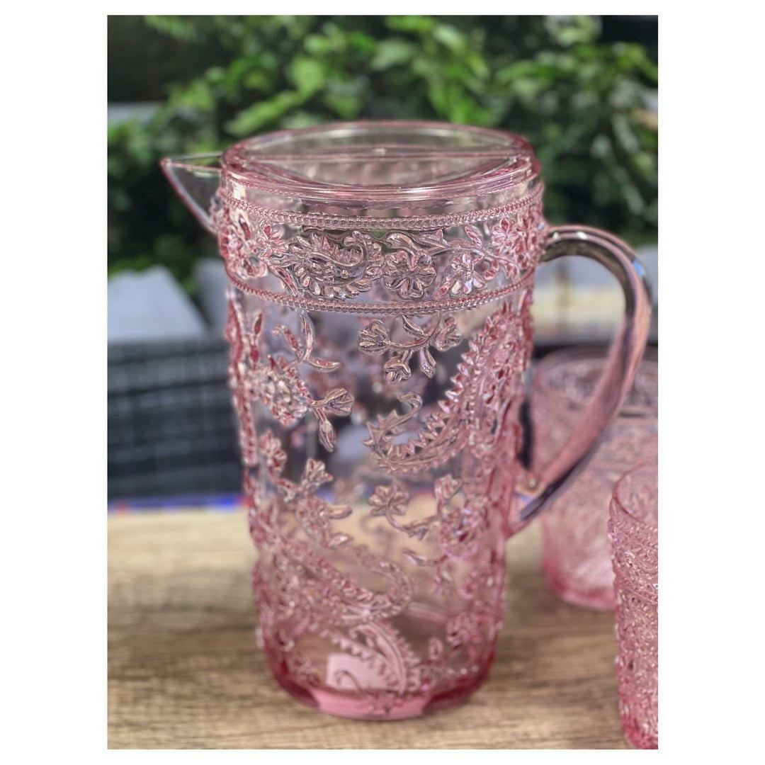 Leading Ware 2.5 Quarts Water Pitcher with Lid, Paisley Unbreakable Plastic Pitcher, Drink Pitcher, Juice Pitcher with Spout BPA Free